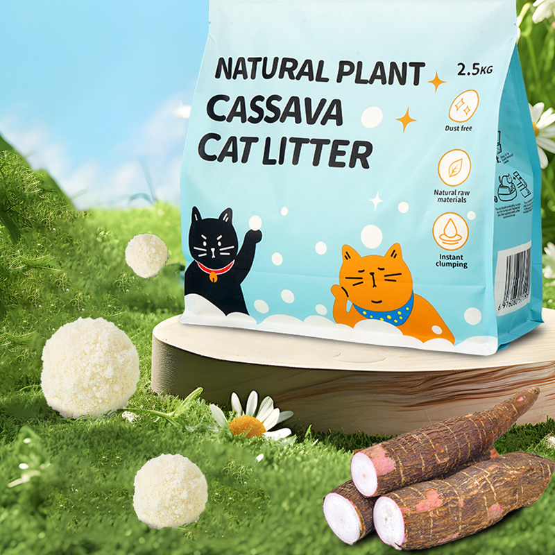 Non-stick bottom natural cassava cat litter deodorizing and fast clumping cassava cat litter