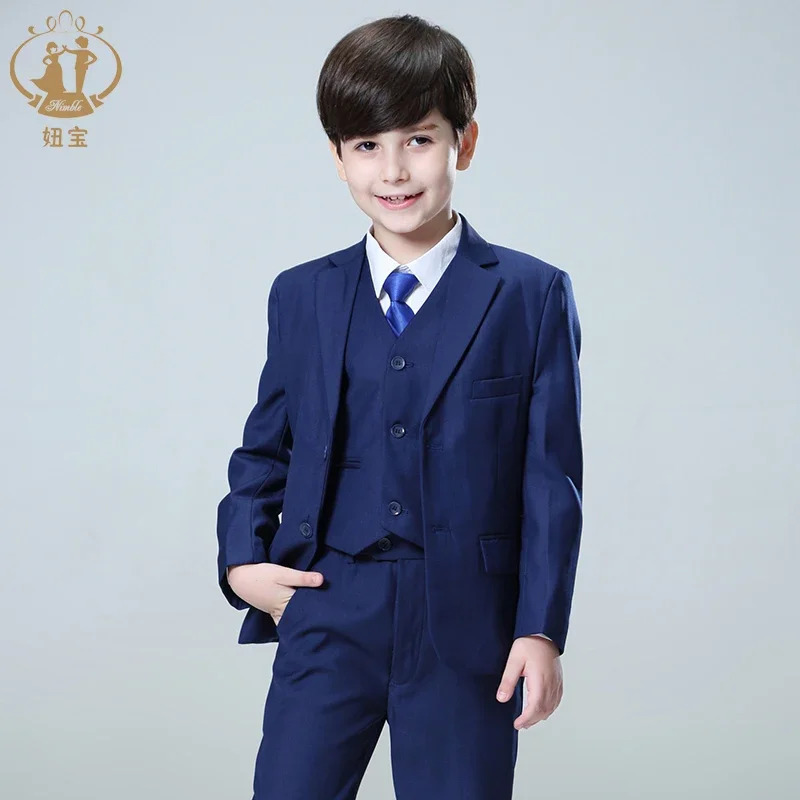 Spring Autumn Formal Boy Suit Set Children Party Host Wedding Costume Wholesale Clothing Coat Pants Vest 3Pcs Blue Blazer 241126