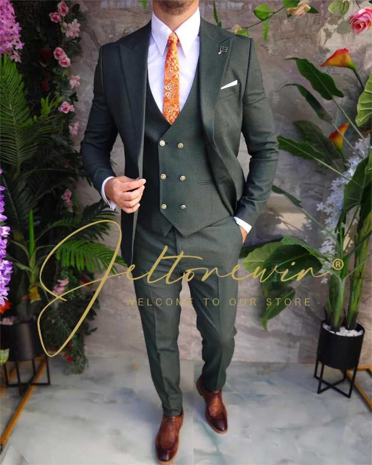 Mens 3-piece set 2025 new fashionable casual business clothing slim fit formal jacket set boyfriend wedding dress set X241126