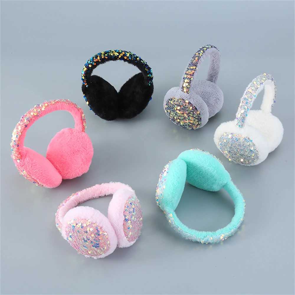 Winter plush cute sequin earmuffs for women fashionable sparkling headband thickened cold proof earmuffs minimalist headphones earmuffs W241126