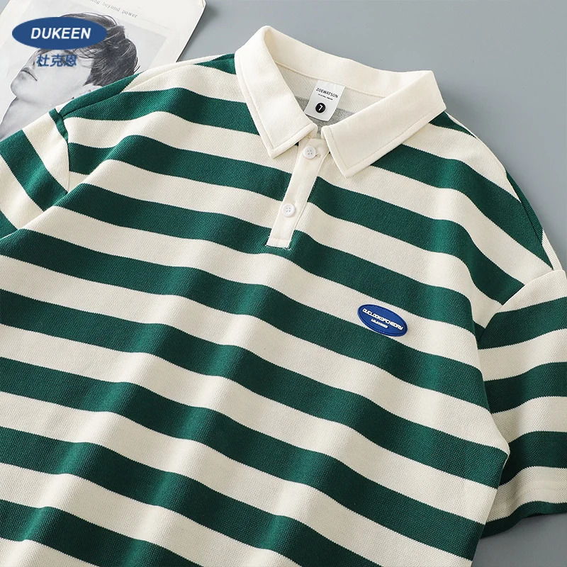 DUKEEN Striped Shortsleeved Polo Shirt Cotton 2023 Summer Lapel Tshirt Casual Halfsleeve Mens Tops 240417