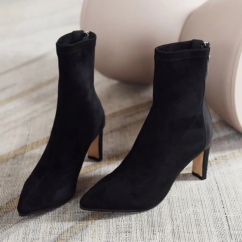High heeled shoes for women new Korean style autumn and winter mid heel elastic thin boots pointed toe socks boots for women 241126