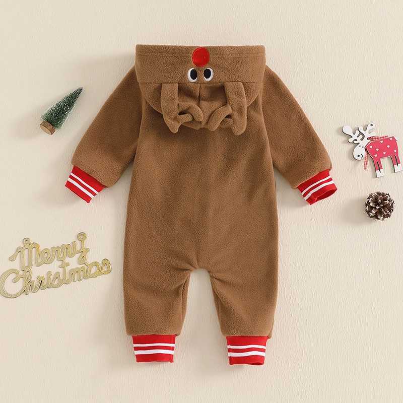 Clothing Sets Adorable Baby Reindeer Rompers Christmas Outfit Newborn Infants Boys Girls Long Sleeve Zip-up Hooded Jumpsuits for 0-18Months H241126