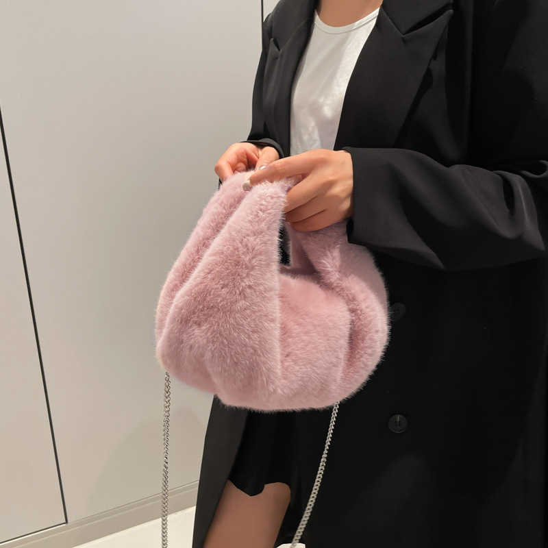 New plush handbag with cute female bun shape imitating mink fur, versatile for autumn and winter, suitable for ladies, crossbody bag, hand pulled wool