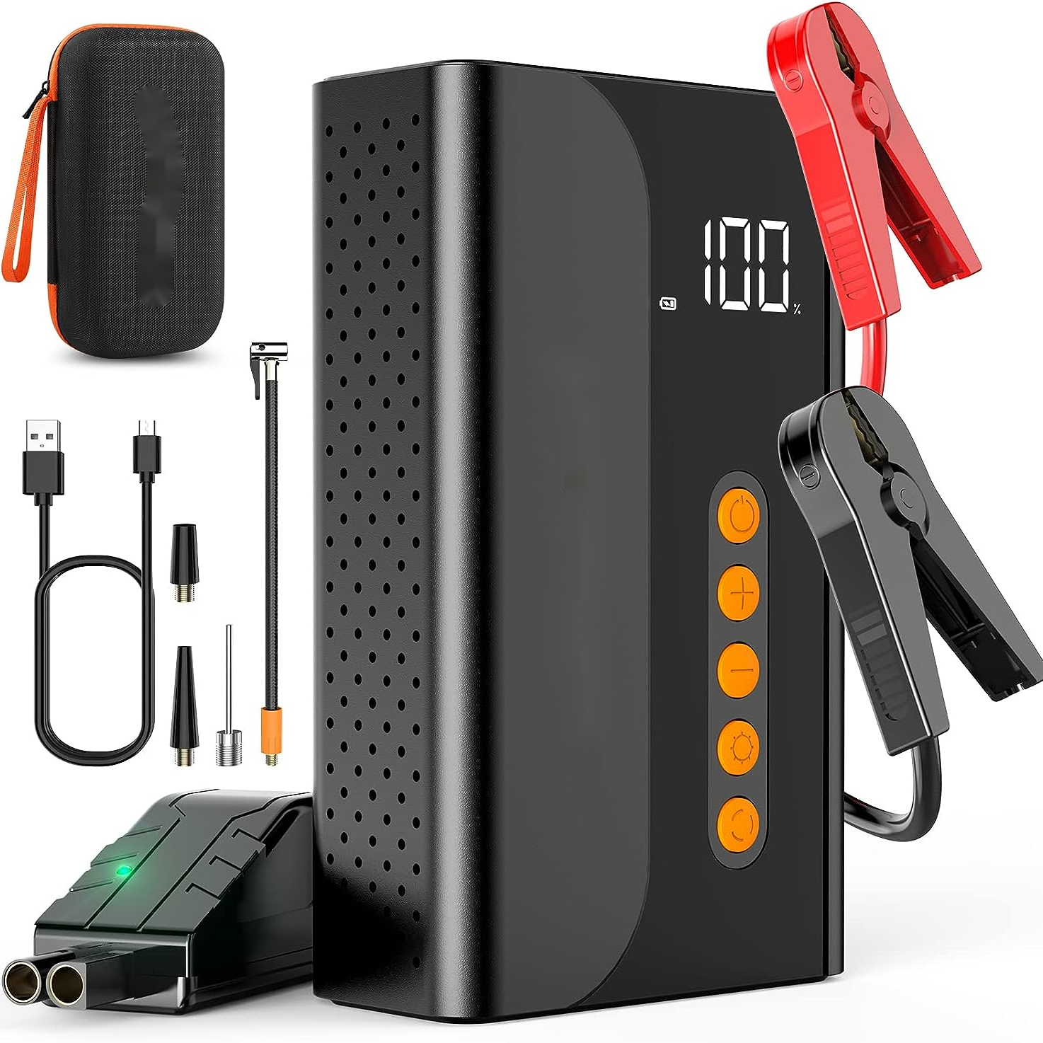 Jump Starter With Air Compressor 10400mAh Portable Car Battery Charger 150PSI Tire Inflator LCD Display Power Bank LED Light 12V Car Battery Booste