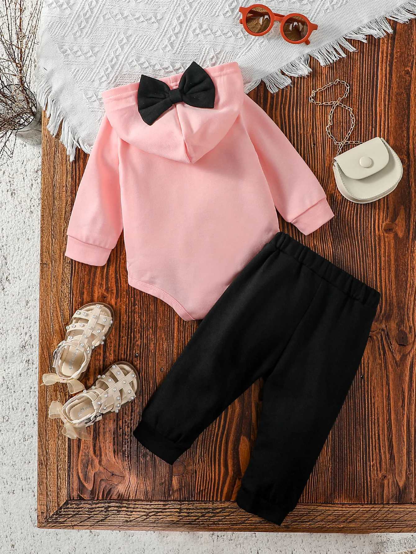 Clothing Sets Baby girl Pink Long Sleeve Hooded casual and cute autumn letter printing Pantsuit Outdoor Set H241126