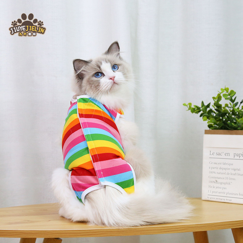 JIUYEJIELIN Cute Pattern Custom Pet Clothes New Design Sterilization Recovery Suit Cat Surgery Pet Pajama Suit For Cats