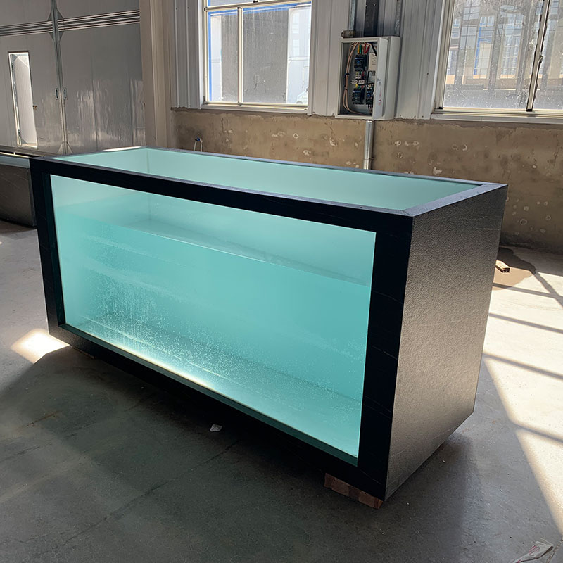 indoor large fiberglass frp glass viewing commercial large fish tank sizes rectangle raceway holding koi fish tank for business