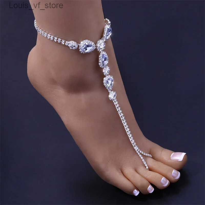 Anklets Gorgeous Cubic Zirconia Chain Anklet for Women Exquisite Silver Color Ankle Bracelet Barefoot Sandals Foot Jewelry H240426