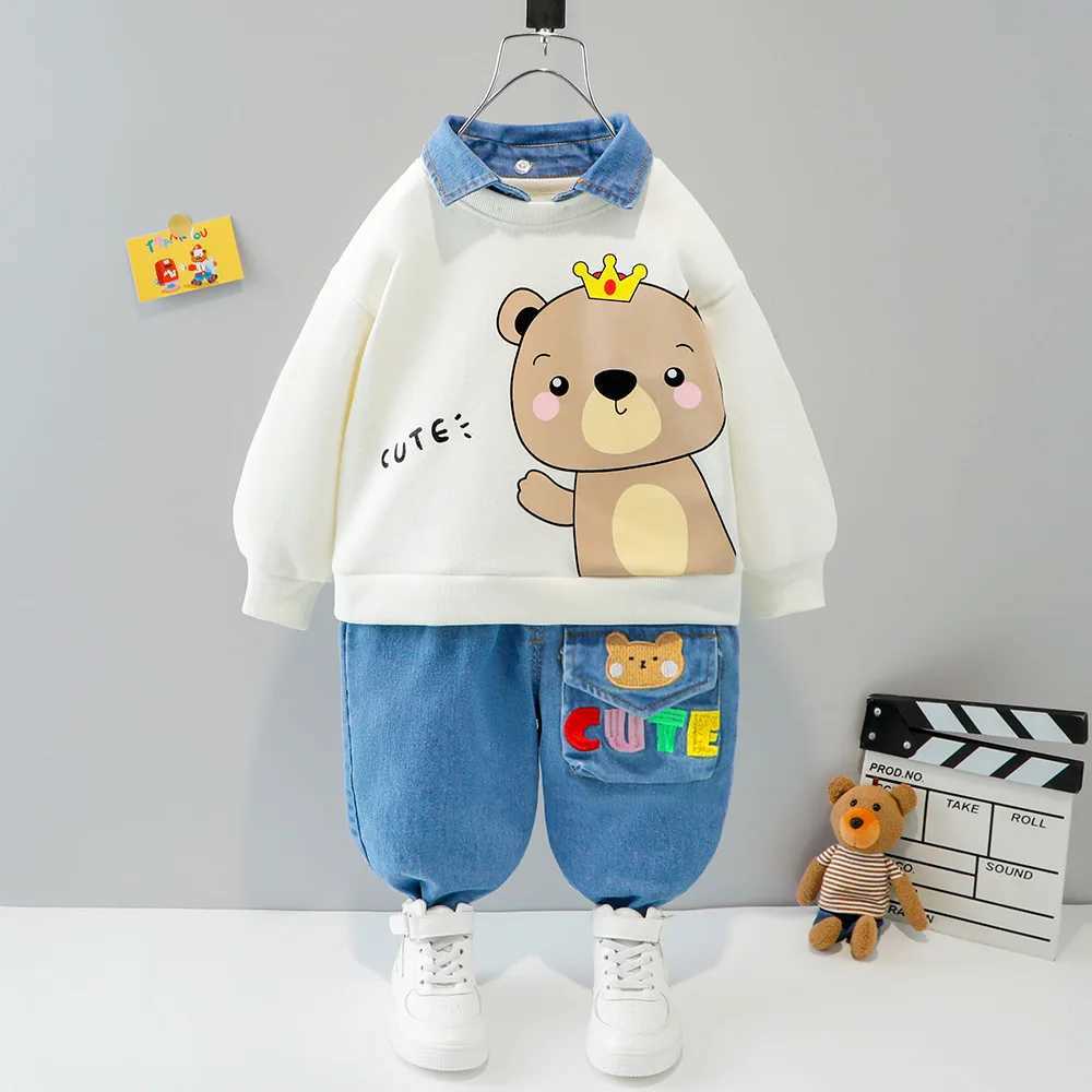 Clothing Sets Baby Boys Clothes Set Newborn Infant Autumn Suit Cartoon Bear Sweatshirt Tops Jeans 2Pcs Outfits for Toddler Kids Sport Clothing H241126