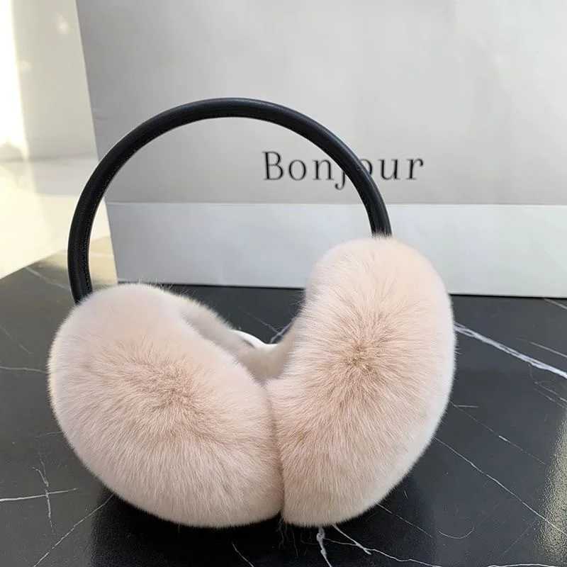 New womens high-quality genuine fur ear cap for winter warmth natural Rex rabbit fur ear muffs for women fashionable and fluffy genuine Rex rabbit fur