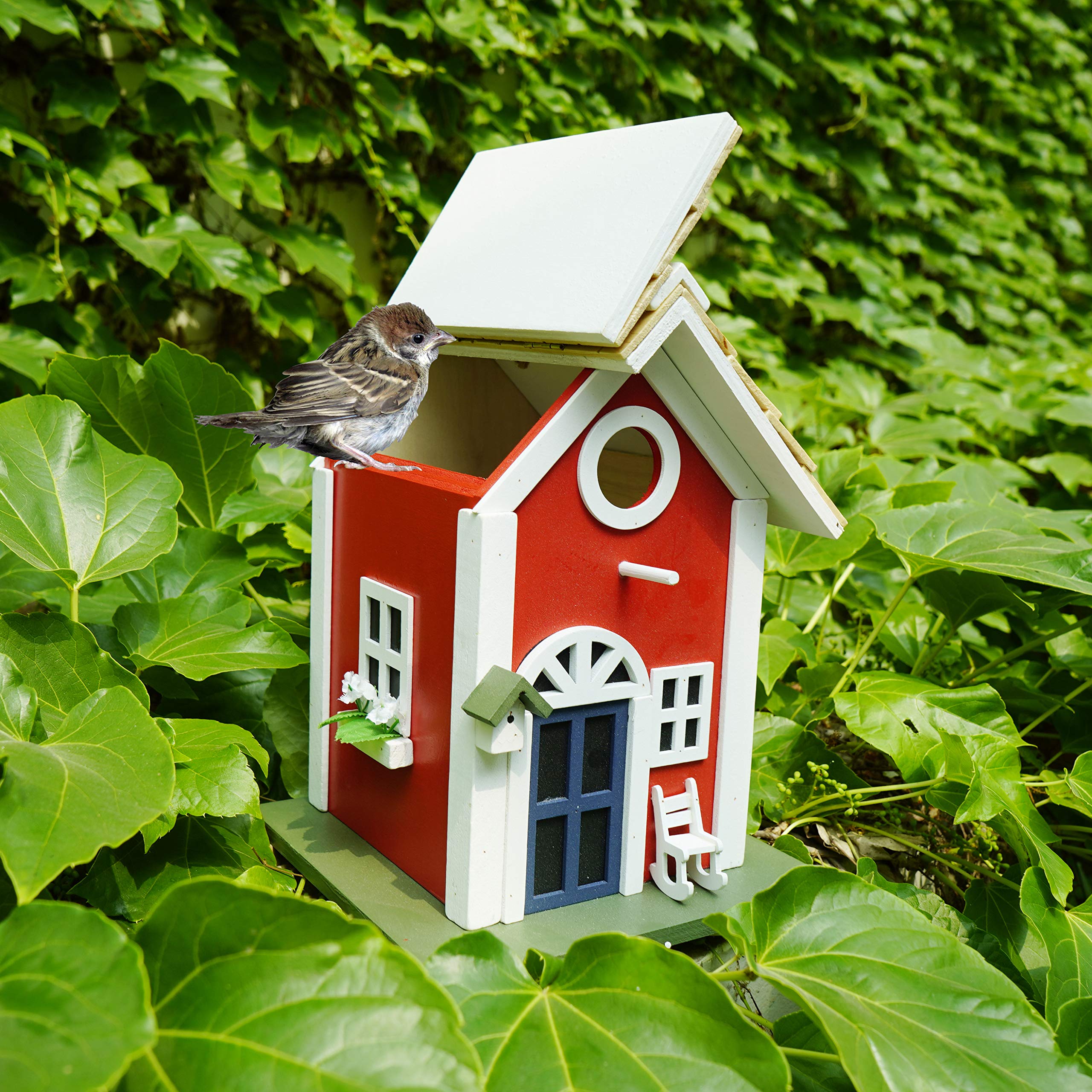 Petdom Country Cottages Bird House Outdoor Decor Garden Wooden Hanging Birdhouse