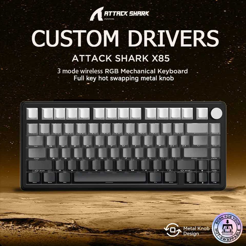 Attack SHARK X85 mechanical keyboard 2.4G three mode RGB effect TFT sn metal knob fl key hot switch win Y241126