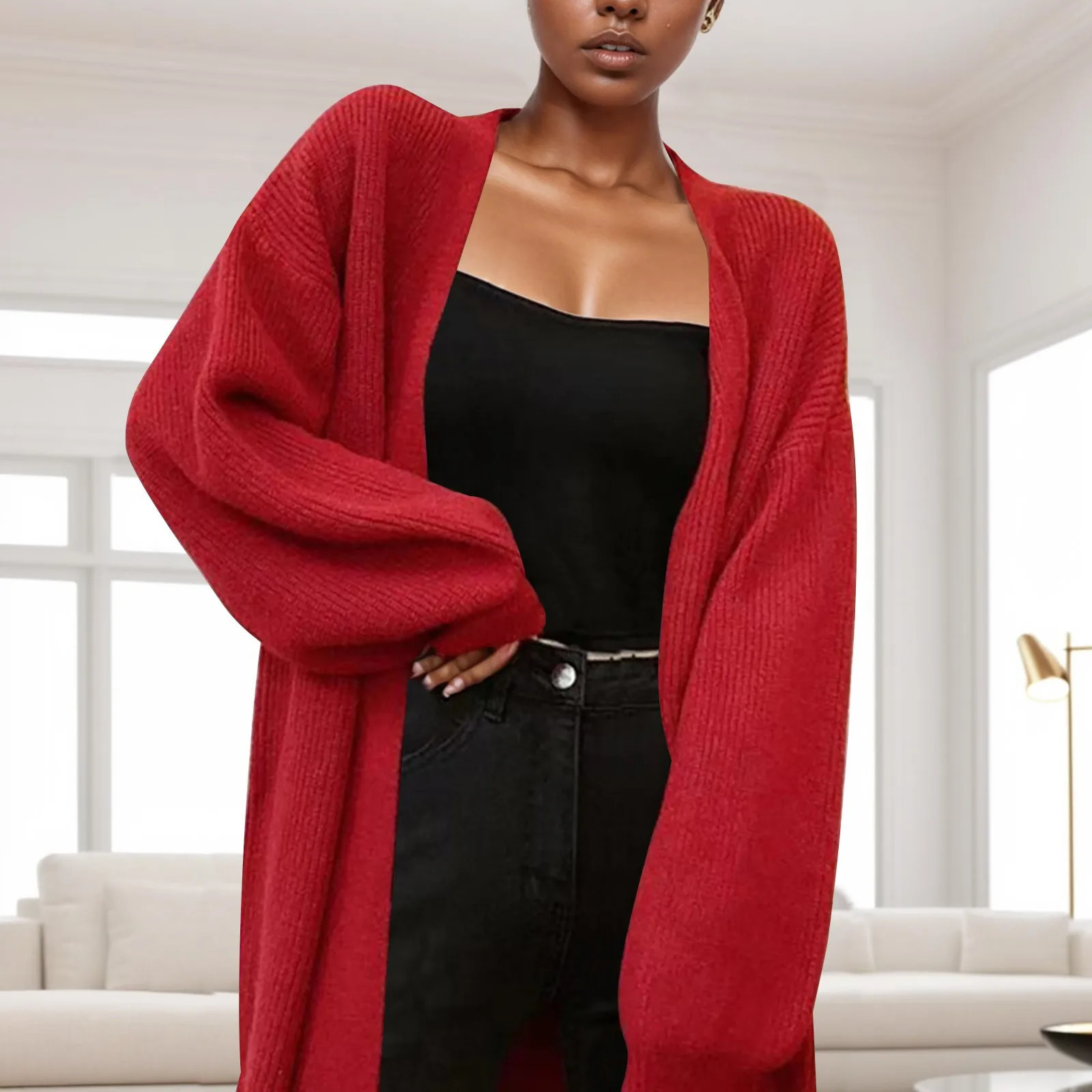 Autumn Winter Long Cardigan WomenS MediumLength Loose Lazy Outer Wear Sweater Knitted Soft Solid Color Cardigans 241112
