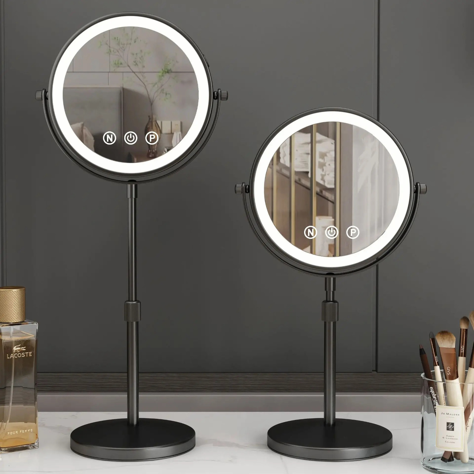 Compact Mirrors 9 inch 360 degrees Bedroom or Bathroom table Lifting Makeup Mirror 3X Magnifying Double Mirror with LED Light Cosmetic Mirror 240416 S