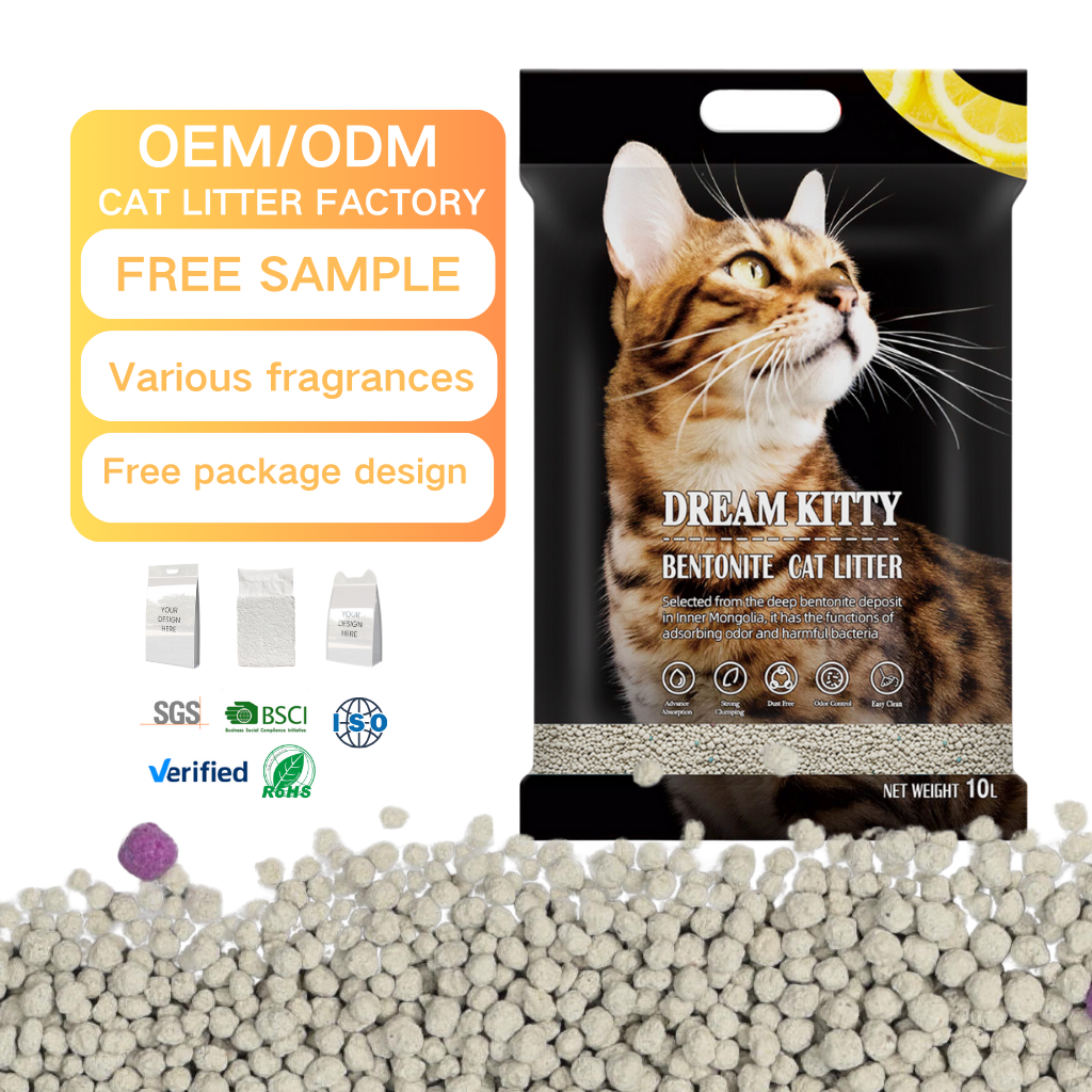 OEM Factory Strong Agglomeration arena para gato Deodorization ball shape Premium colorful Bentonite Cat Litter sand