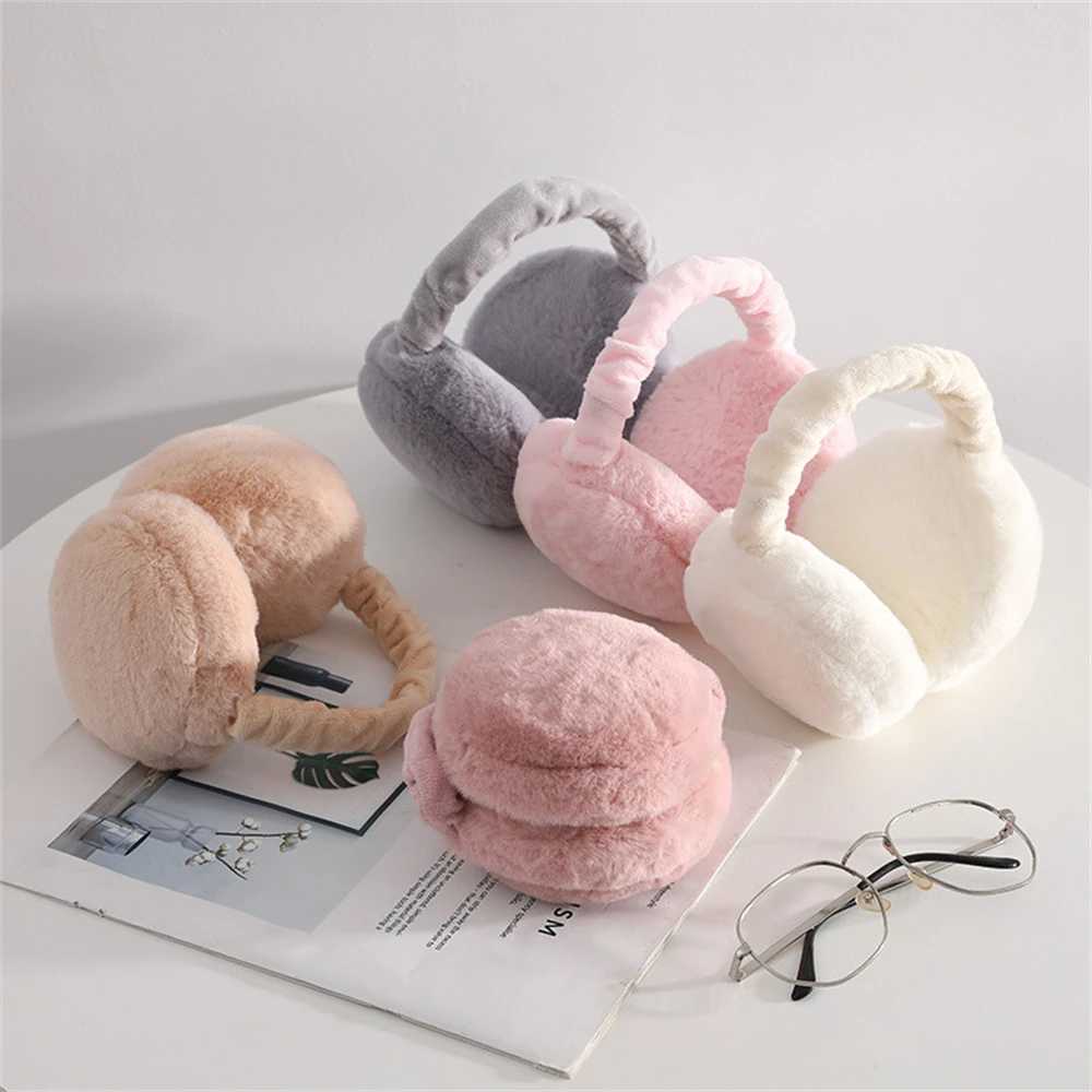 Fashion Folding Warm Earmuffs Korean Portable Fluffy Rabbit Fur Muffs Winter Thickened Warm Ear Cover Womens Cute Burger EarlXJ241126