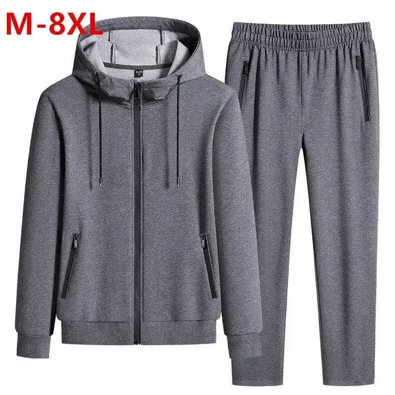 Spring and Autumn Clothing Hoodie Mens 2-piece Sports ShirtSports Pants 8XL Plus Size Mens Sports Shirt Set 241126