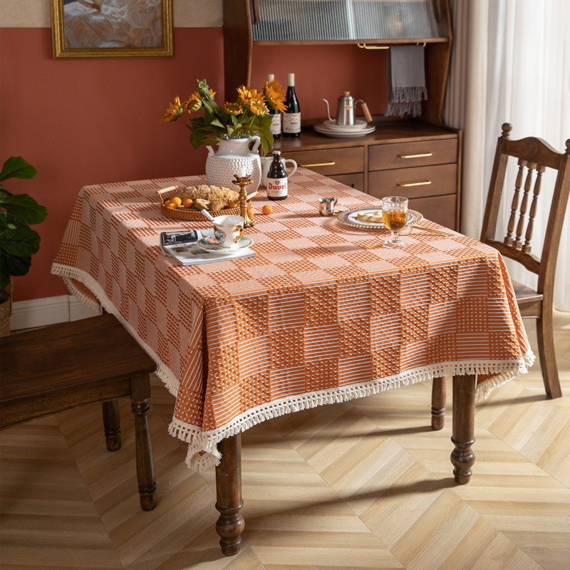 Geometric Tablecloth Line Plaid Polyester Jacquard Fringed Rectangular Dining Table Coffee Table Tablecloth Cover Towel