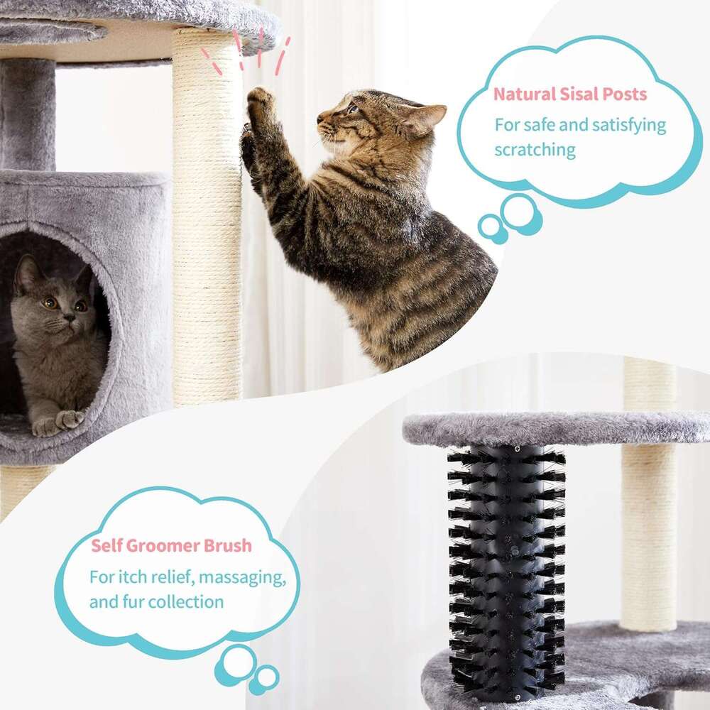 Made4Pets Cat Tree for Indoor Cats, 60.2-inch Large Cat Tower, with Soft Hammock, 5-Level Tall Cat Condo, Sisal Scratch Posts, Fluffy Ball, 3-7days de