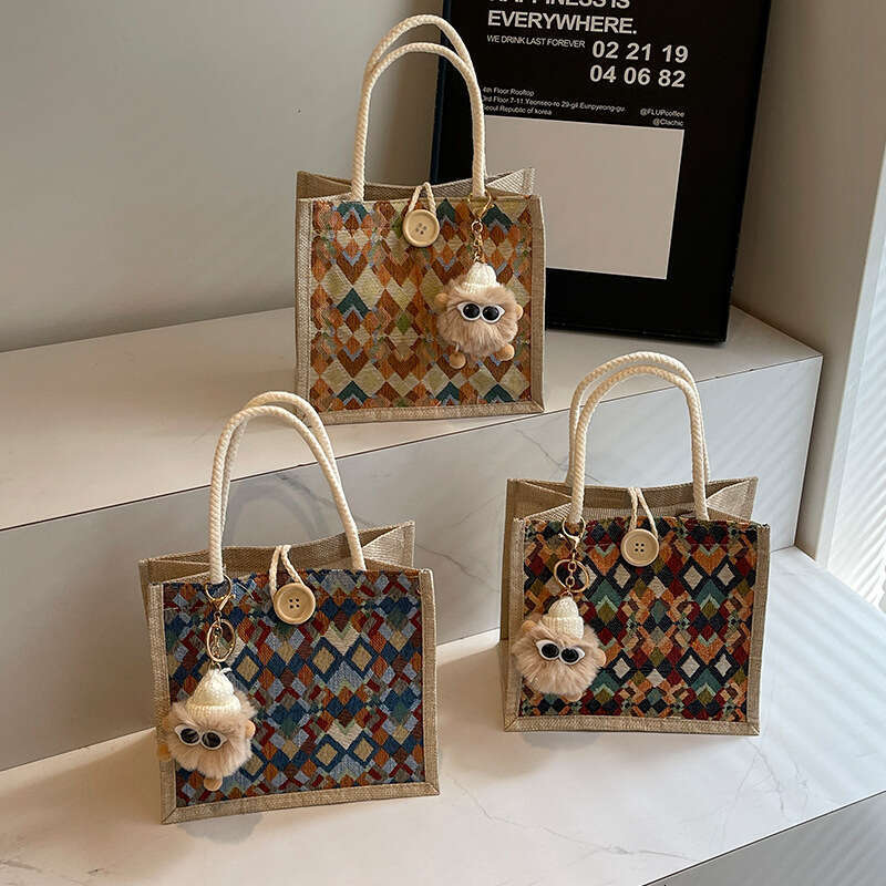 Small high-end waterproof linen handbag autumn winter, accompanied by gift and a small shoulder bag for carrying