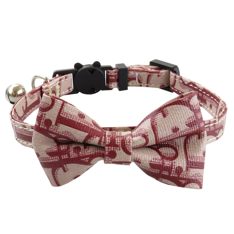 Stocked Wholesale Newest Bow Tie Adjustable Safety Breakaway Pet Collar PU Leather Cat Collar With Bells