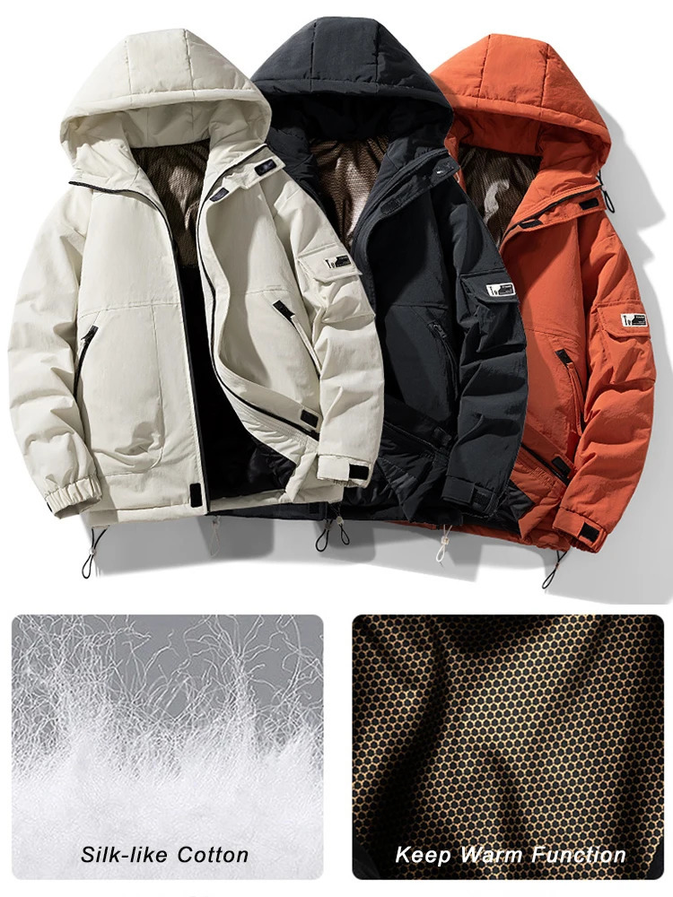 winter mens jacket thick and warm Parkas multi pocket casual hooded windproof machine cotton pad coat Plus size 8XL 241121