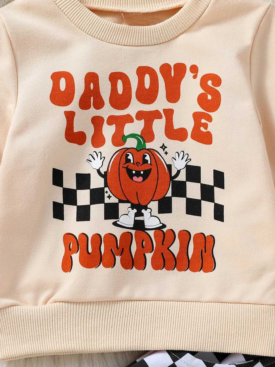Clothing Sets 2Pcs 2024 new Style Baby Boys Long Sleeve Print Pumpkin Letter Sweatshirt+ Plaid Pant For Casual Set H241126