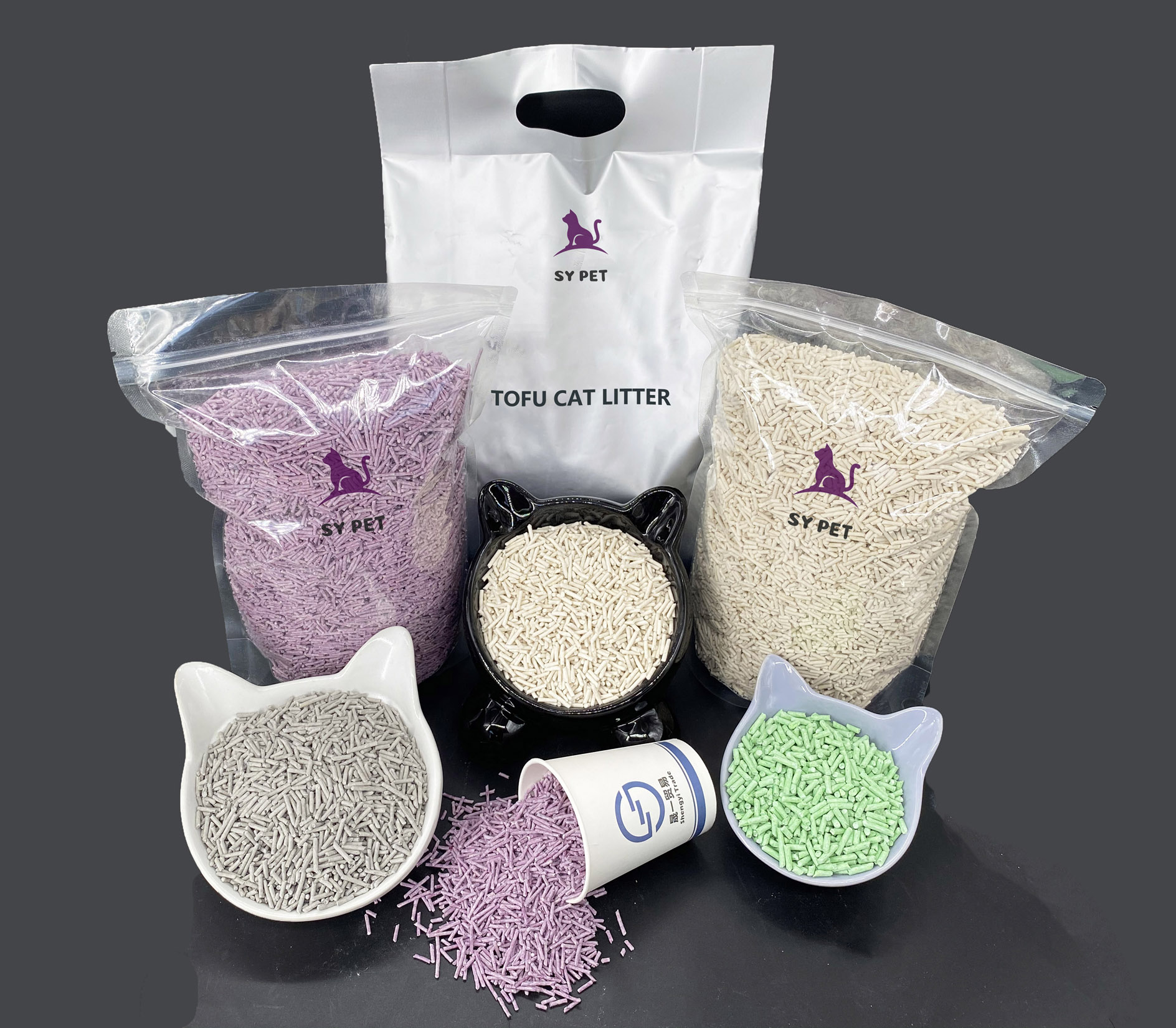 Tofu Cat Litter OEM/ODM Tofu Cat Litter Factory Sale Clumping Clean Kitty Sand Blue Bulk Flushable Green Tea Strip cat litter