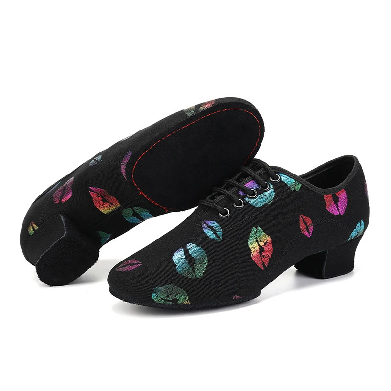 Dance hall shoes for women colorful lip patterns soft suede sole womens Latin dance shoes 5CM 3.5CM split high heels 241126