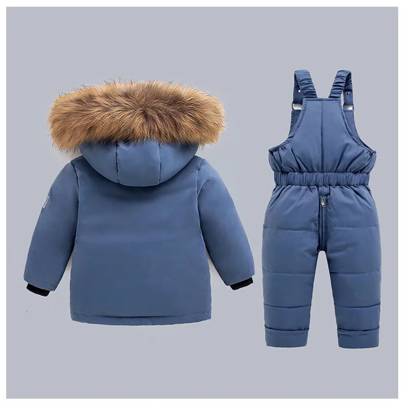 Snow Winter Warm 2 3 4 5 6 Year Children Baby Thicken Fur Hooded JacketOveralls Suit 2Pcs Duck Down Set for Kids Girls Boys 241126