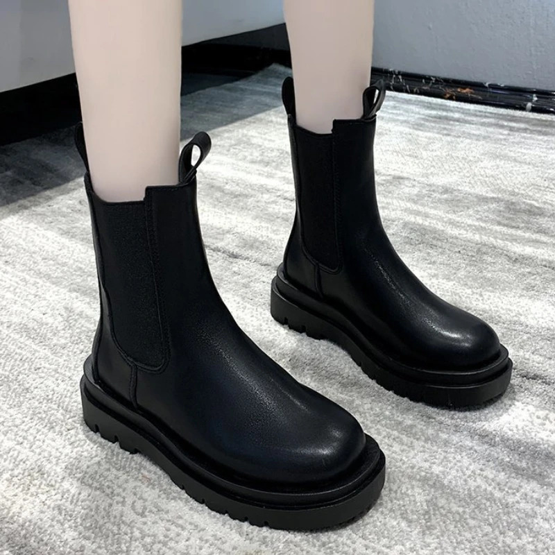 Female Shoes on Sale High Quality Sleeve Womens Boots Autumn Winter Round Toe Solid Middle Tube Chunky Heels Fashion Boots 241114