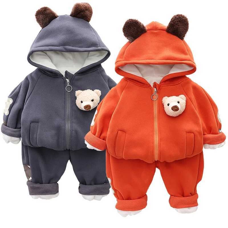 Clothing Sets Autumn Plush Baby Boys Clothes Children Cartoon Bear Hoodies Jacket Pants 2Pcs/Set Toddler Casual Sportswear Kids Tracksuit H241126