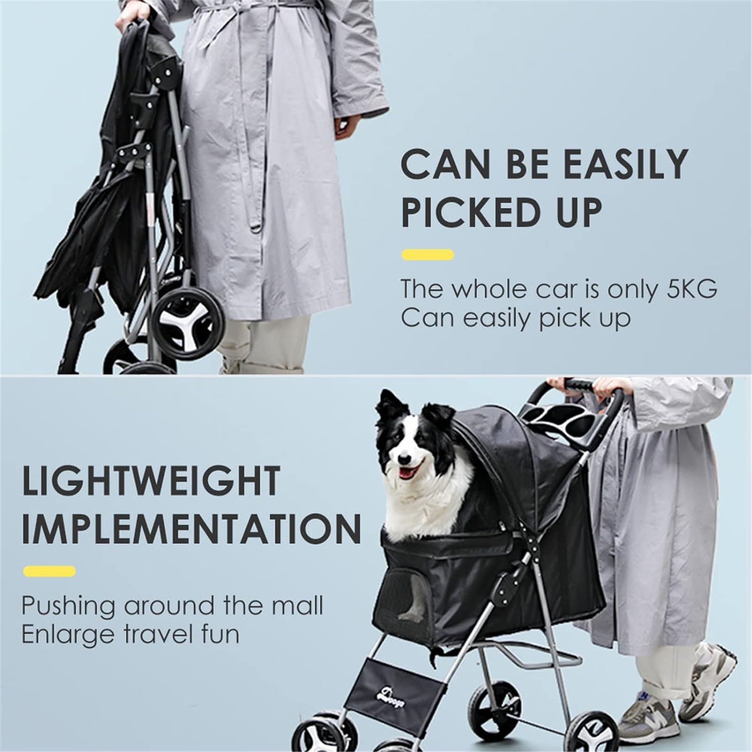 4 Wheels Pet Travel Trolley Cat Dog Jogger Stroller with Cup Holder and Storage Basket Pet Pushchair for Small Medium Cats Dogs