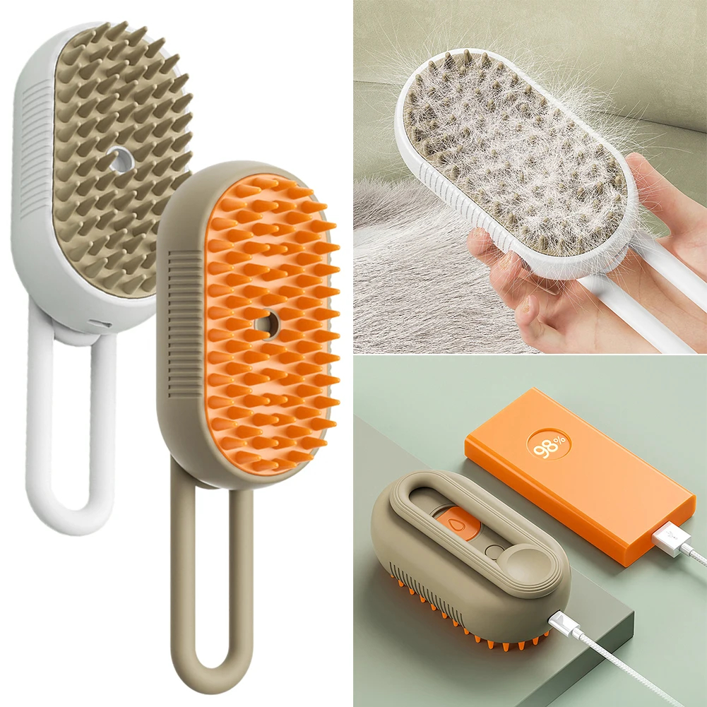 Rechargeable Cat Steamy Brush with Leave-In Serum Self Cleaning Steam Cat Brush Pet Comb for Cats and Dog Cleaning Brush