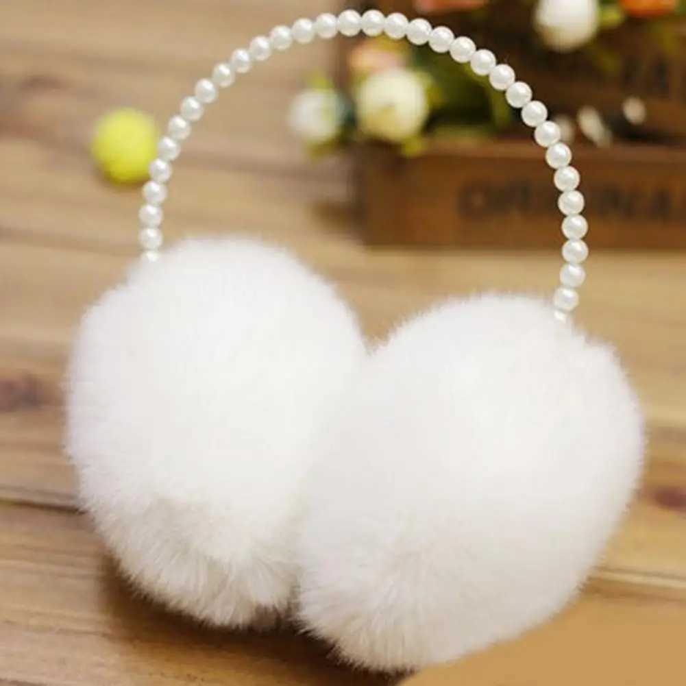 Autumn and Winter Womens Earrings Solid Color Imitation Pearl Decoration Artificial Rabbit Fur Plush Earrings Warm and Anti Slip Lightweight Earrings 