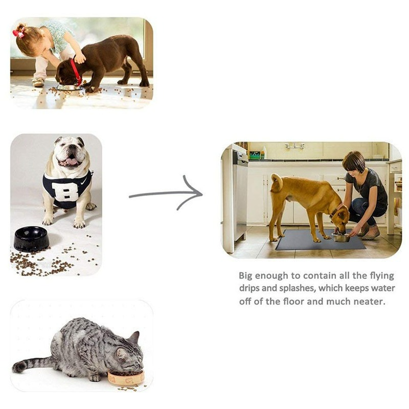 Non Slip Water Out to Floor Silicone Waterproof Food Mat 0.4inch Raised Edges Dog Cat Pet Feeding Mat
