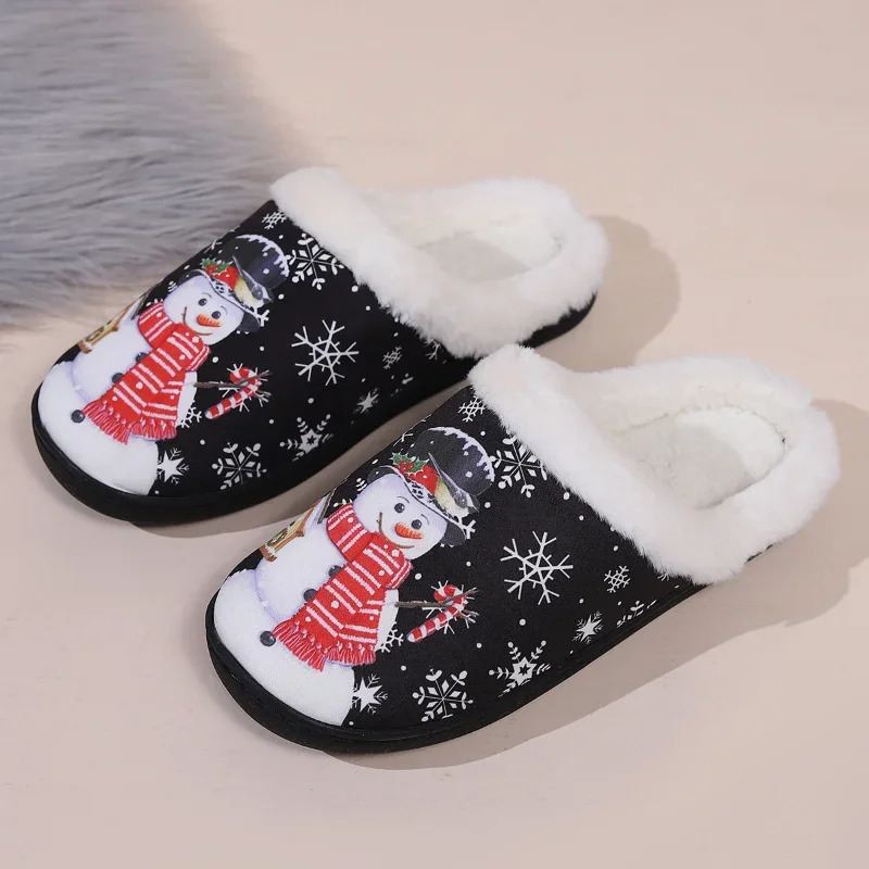 Winter Christmas Cotton Slippers for Woman Cute Cartoon Anti-slip Girls Fashion Indoor Home Floor Shoes Fashion Party Slides 241126