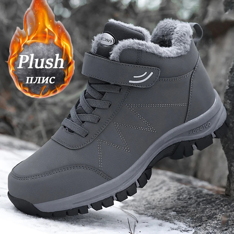 Winter womens plush Pu leather waterproof sports shoes climbing and hunting shoes unisex lace up outdoor warm hiking boots 241126