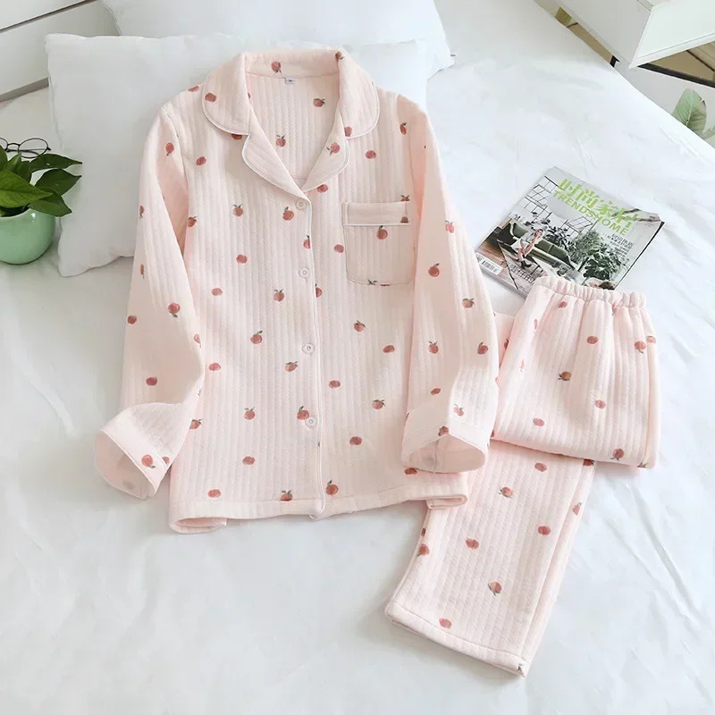 Japanese autumn and winter sleeping mens clothing pure cotton air cotton warm womens pajamas and home service pajamas 241126