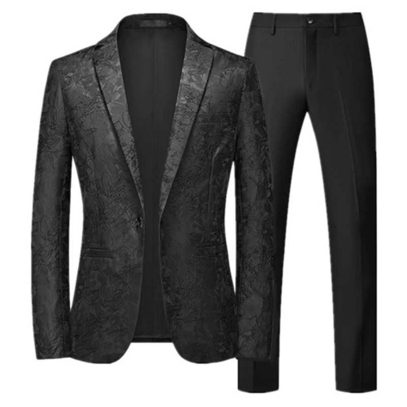 Mens Classic Jacquard Suit Set 2 Pieces (Blazer+pants) Business Fashion Brand Formal Dress Banquet Wedding Suit Set Size 6XL-M X250704
