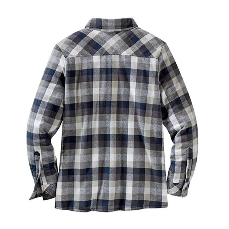 Mens flannel shirt jacket chest pocket wool lining long sleeved buttons mens jacket autumn and winter warm clothing 241126
