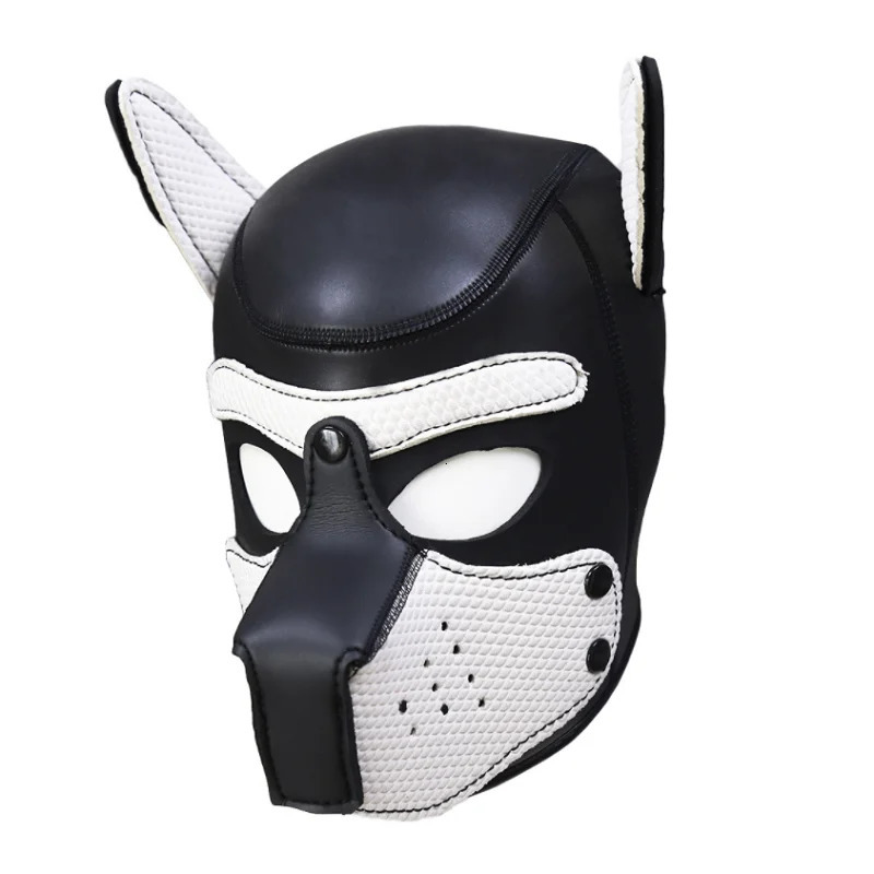 Fetish Head Mask BDSM Bondage Restraints Leather Pet Role Play Erotic Latex Rubber Dog Hood Mask Puppy Cosplay For Adult Games 240419