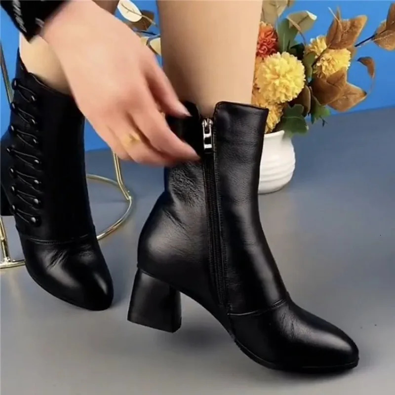 Women Boots Autumn/Winter Fashion Cotton Shoes Plush Soft Bottom Waterproof Zipper Strap High Heel Women Boots Botas Mujer 241114