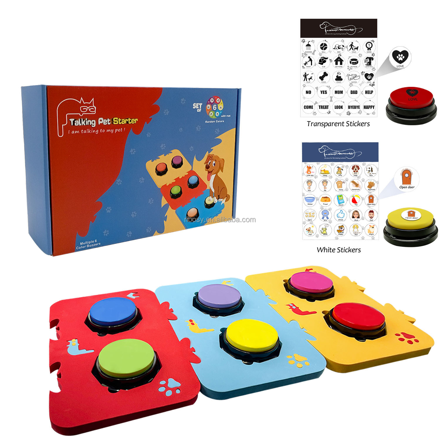 6 Pcs Dog Speech Buzzers Set Pet Training Buzzer With Mats and Stickers, Dog Buttons for Communication Recordable Device