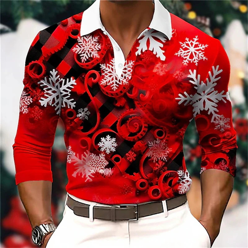 Santa Claus 3d Printed Mens Long Sleeve Polo Shirt Casual Mens Fashion Christmas Golf Shirt Autumn Holiday Party Men Clothing 241126