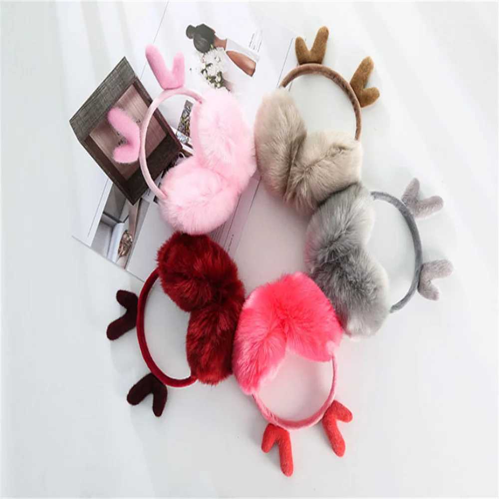 Christmas Ear Muffs Winter Earmuffs Warm Deer Antlers Earmuffs Women Headphones Ear Protection New Fur Elk Earmuffs Soft CuteXJ241126