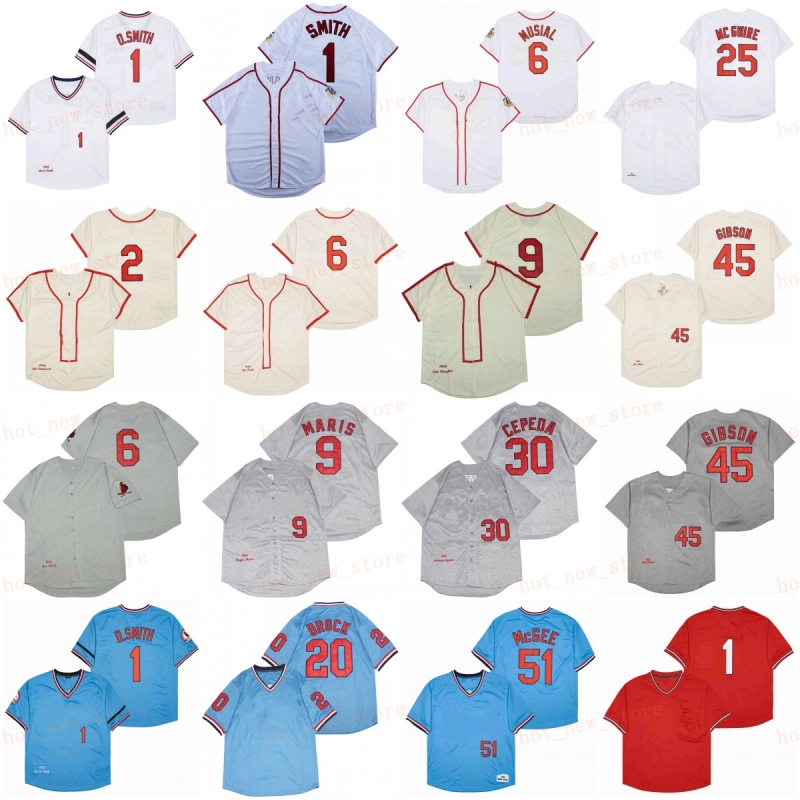 Retired 1 Ozzie Smith Baseball Jersey 6 Stan Musial 9 Enos Slaughter 14 Ken Boyer Mike Shannon Lou Brock Orlando Cepeda Bob Gibson Willie McGee 1956 1944 Vintage Retro