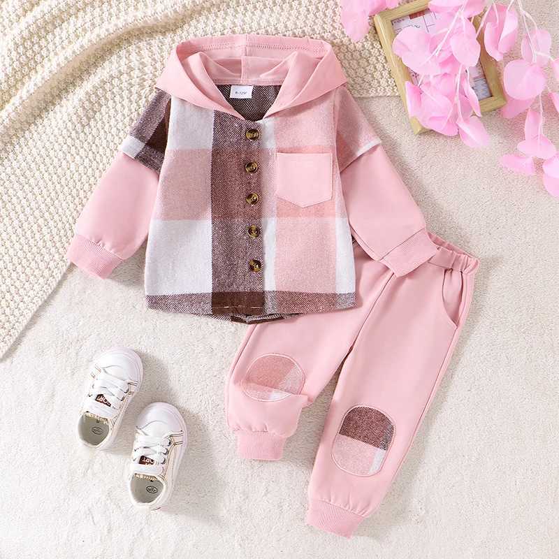 Clothing Sets Toddler Boy Girl Outfit Set Plaid Hoodie with Matching Trousers Long Sleeve Button-up Top Kids Clothing Set for Fall Winter H241126