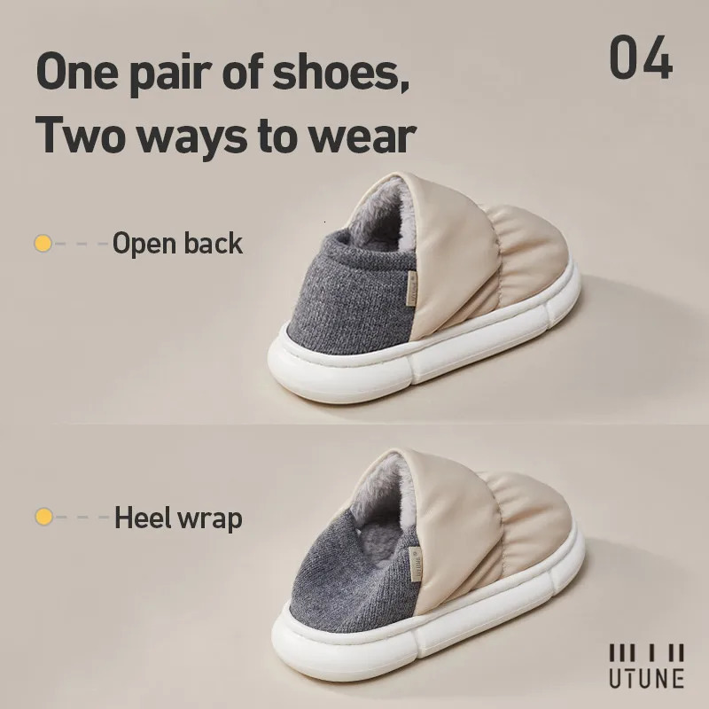 UTUNE unisex indoor warm plush slider waterproof lightweight soft sole outdoor comfortable down cotton shoes 2024 winter anti slip 241126